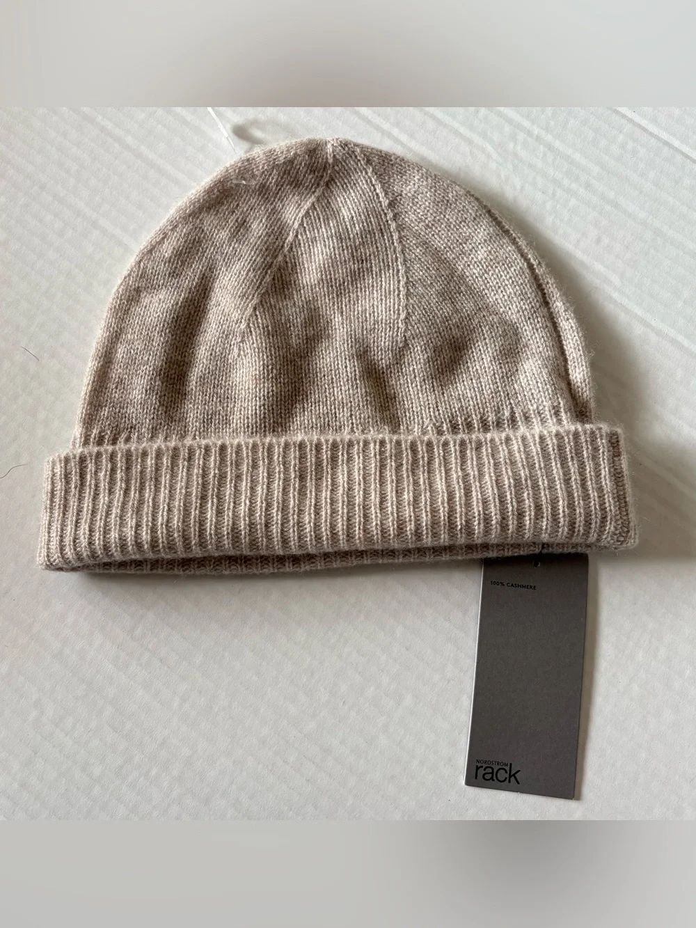 Nordstrom Rack 100% Cashmere Ribbed Knit Beanie - Beige NWT